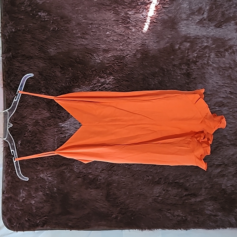 NBD Spaghetti Strap Orange Romper With Ruffle Hem